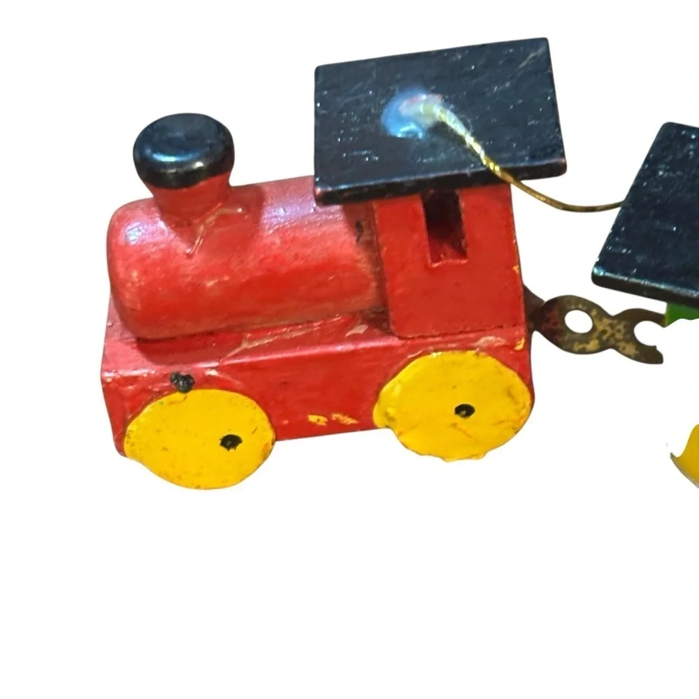 vintage painted wooden train christmas ornament Hand Painted 5” Taiwan